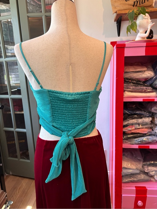 Ro & De Tops - Ro & De Teal Pleated Satin Tie Back Crop Top Size Small Y2K Party Cami